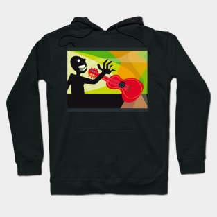 Cartoon musician man with guitar Hoodie